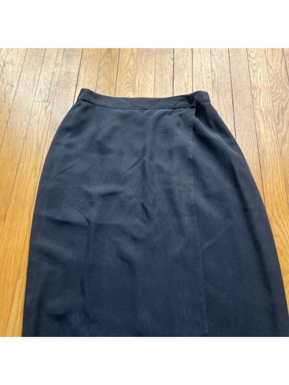 Vintage Black Silk Size 3 80s Midi Wrap Skirt Whimsigoth Retro Classic - Picture 3 of 12